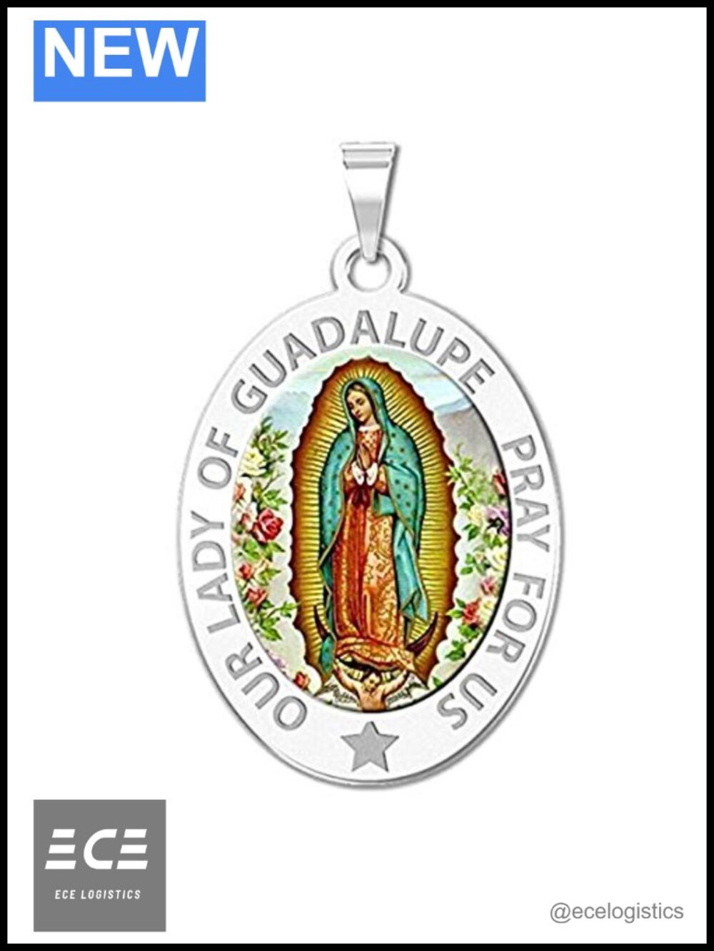Our Lady of Guadalupe Oval Medal Silver 10K 14K Gold Religious Pendant